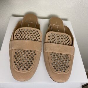 EUC Italian Linea Paolo Beige Studded Slip-On Mules Size 7